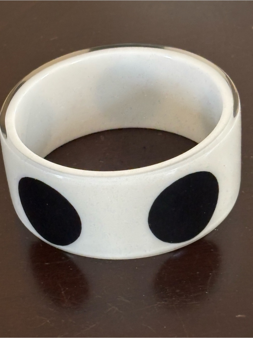 Signed ZSISKA White Bracelet Bangle with Black Polka Dots.